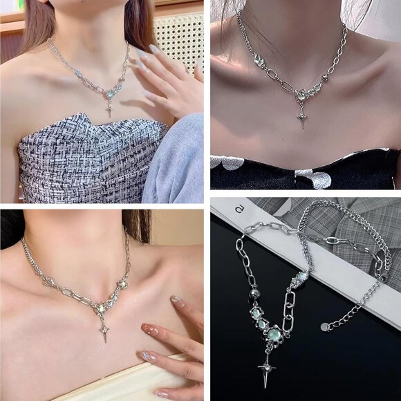 Stylish 4PCS Moonstone Punk Star Layered Necklace Set for Women - Perfect Gift - Picture 5 of 7